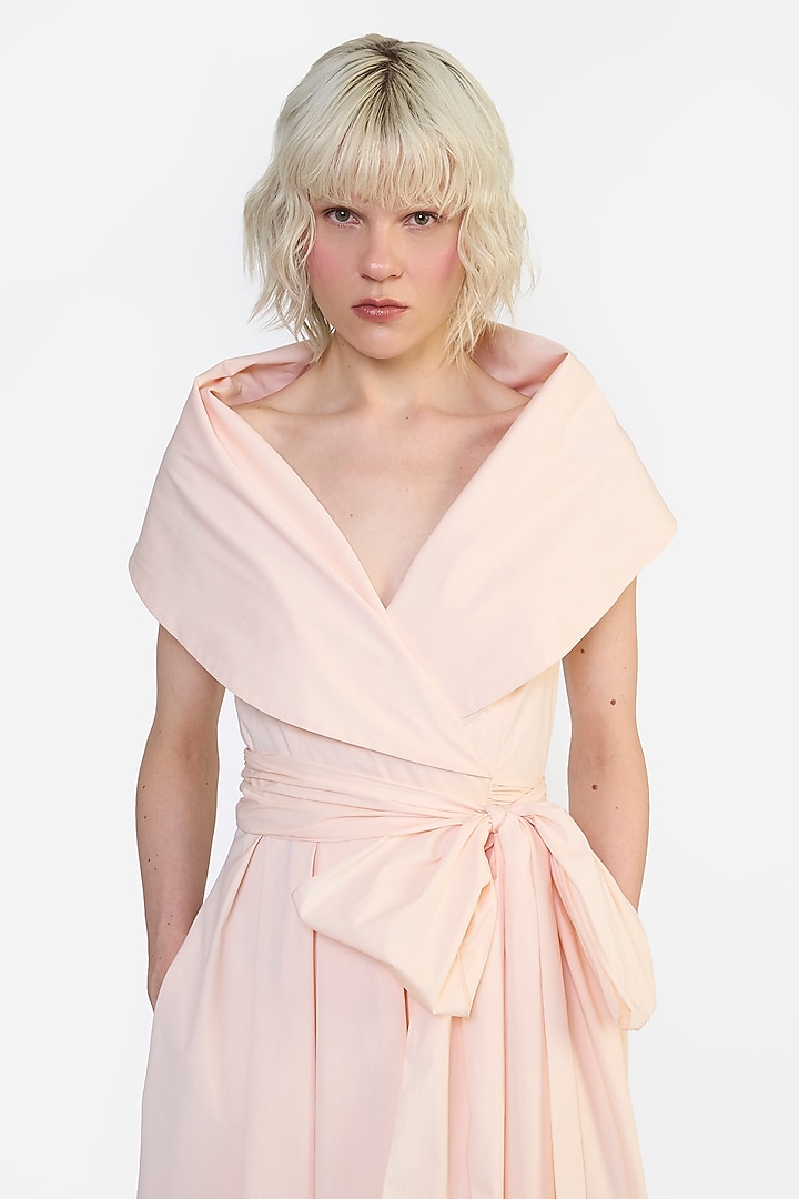 Light Peach Cotton Wrap Cocktail Dress by Gauri and Nainika at Pernia's Pop Up Shop