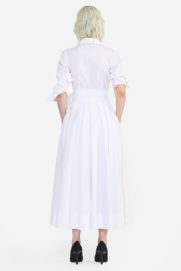 White Cotton Thread Embroidered Party Wear Shirt Dress by Gauri and Nainika at Pernia's Pop Up Shop