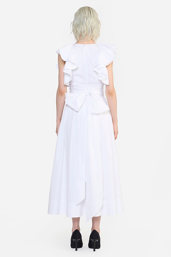 White Cotton Thread Embroidered Midi Cocktail Shirt Dress by Gauri and Nainika at Pernia's Pop Up Shop