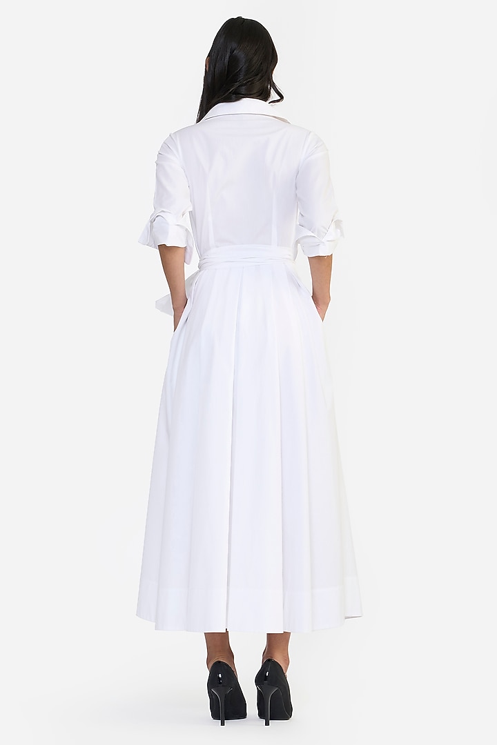 White Cotton Thread Embroidered Cocktail Shirt Dress by Gauri and Nainika at Pernia's Pop Up Shop