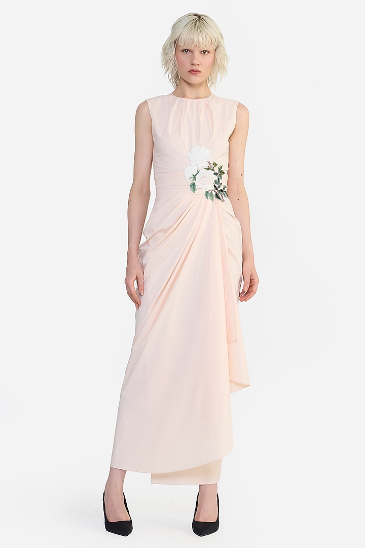 Light Peach Cotton Thread Embroidered Party Wear Dress by Gauri and Nainika at Pernia's Pop Up Shop