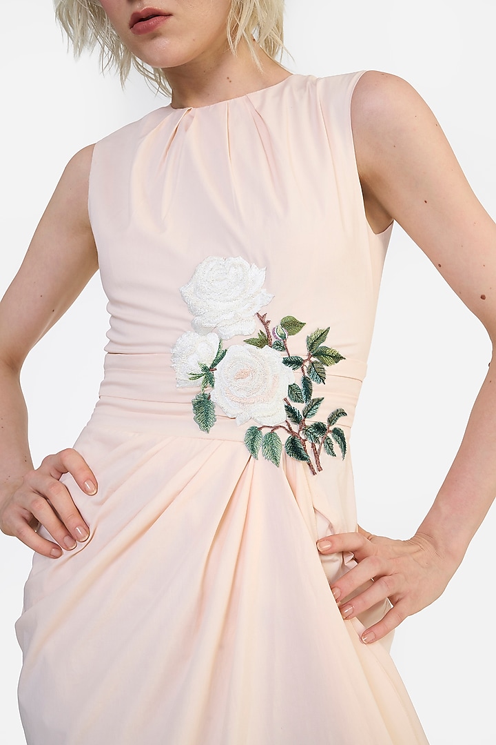 Light Peach Cotton Thread Embroidered Party Wear Dress by Gauri and Nainika at Pernia's Pop Up Shop