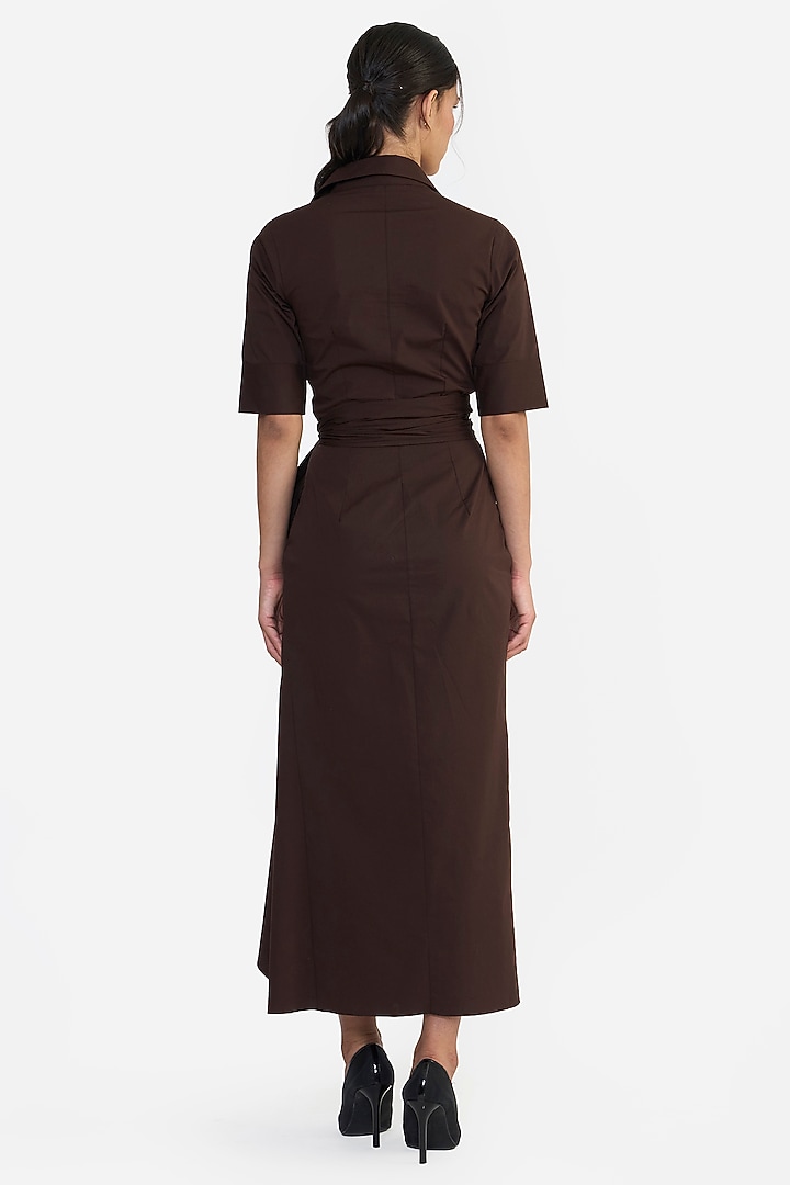 Brown Cotton Thread Embroidered Cocktail Shirt Dress by Gauri and Nainika at Pernia's Pop Up Shop