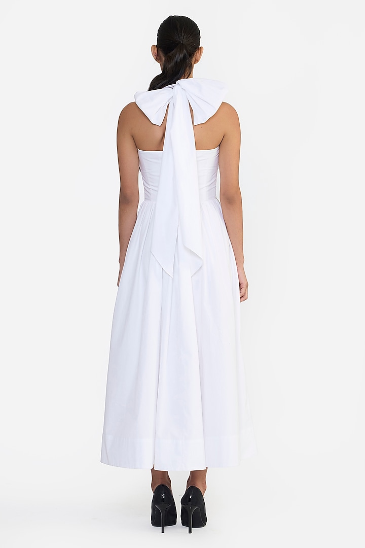White Cotton Thread Embroidered Midi Party Wear Dress by Gauri and Nainika at Pernia's Pop Up Shop