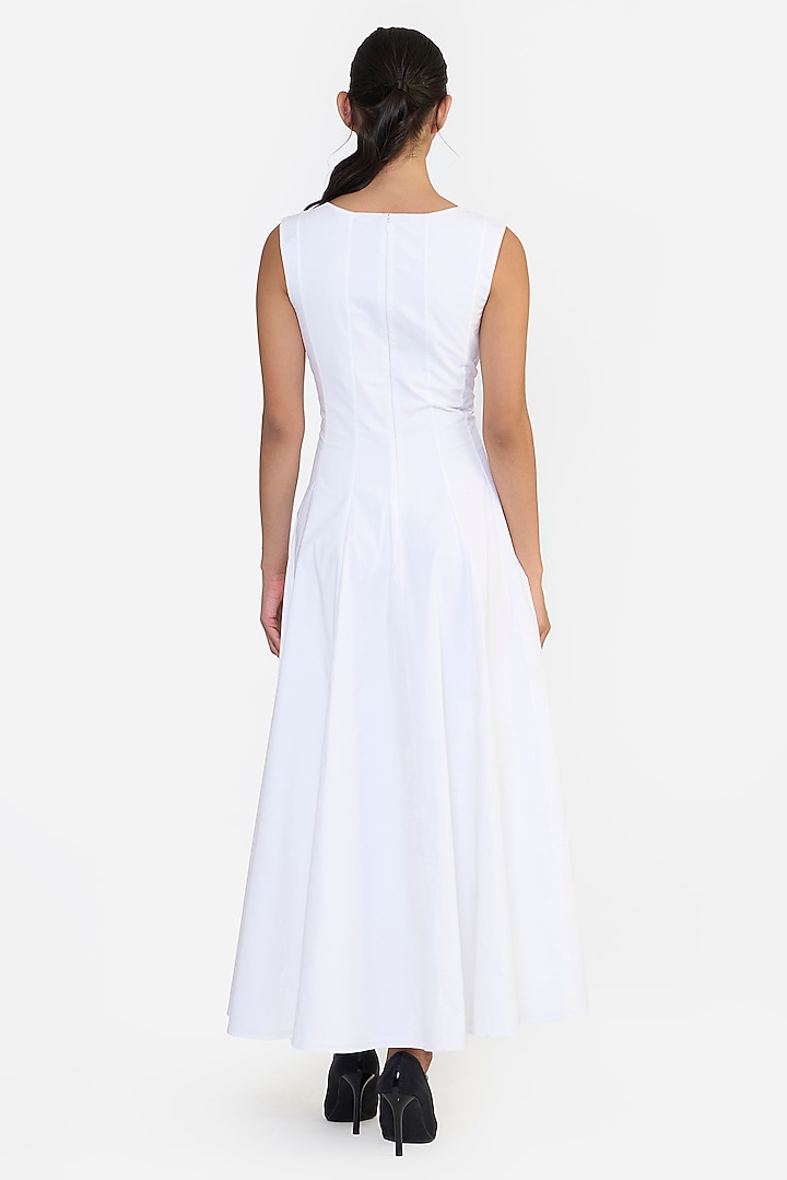 White Cotton Thread Embroidered Midi Party Wear Dress by Gauri and Nainika at Pernia's Pop Up Shop