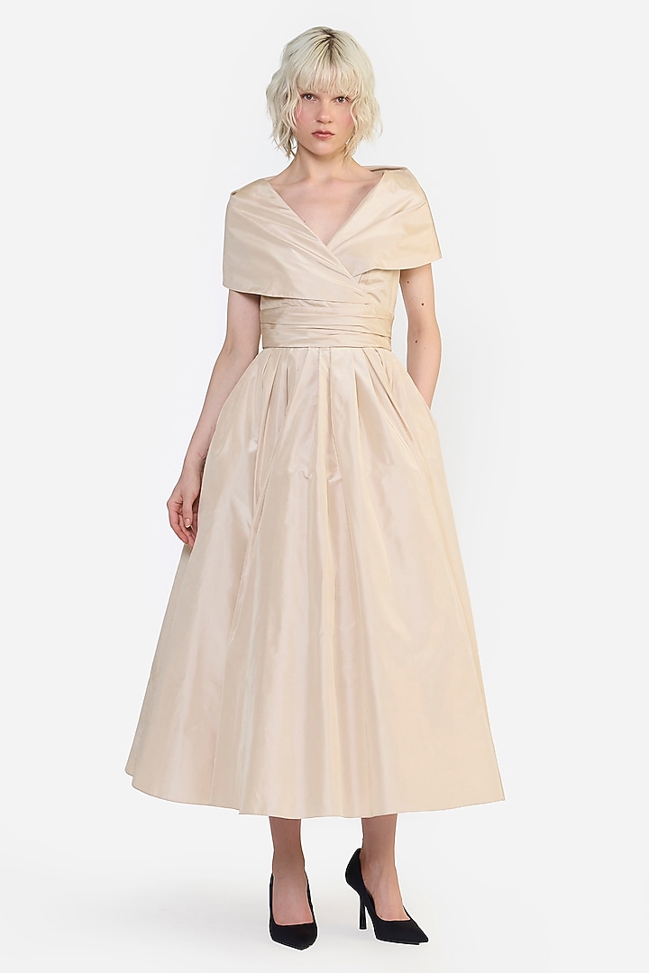 Nude Taffeta Midi Party Wear Dress by Gauri and Nainika at Pernia's Pop Up Shop