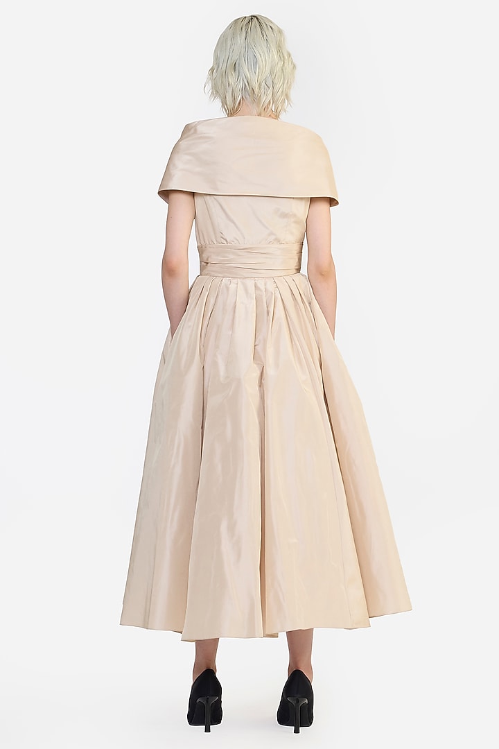 Nude Taffeta Midi Party Wear Dress by Gauri and Nainika at Pernia's Pop Up Shop