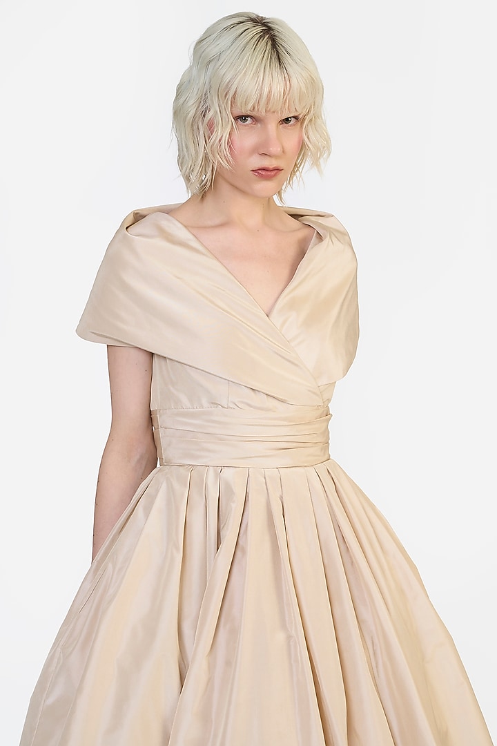 Nude Taffeta Midi Party Wear Dress by Gauri and Nainika at Pernia's Pop Up Shop
