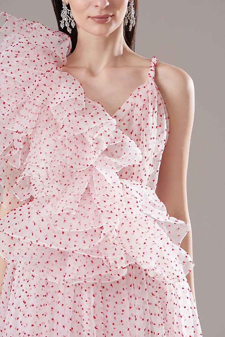 Light Pink Organza One Shoulder Gown by Gauri And Nainika at Pernia's Pop Up Shop