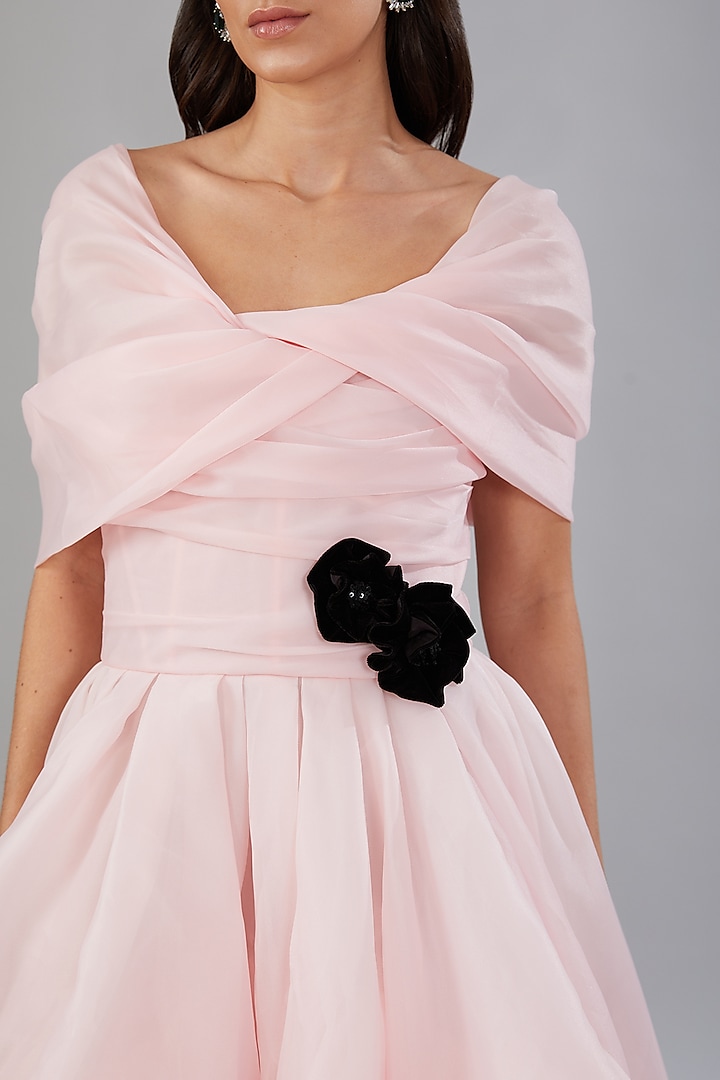 Pink Organza High-Low Off-Shoulder Party Wear Dress by Gauri And Nainika at Pernia's Pop Up Shop