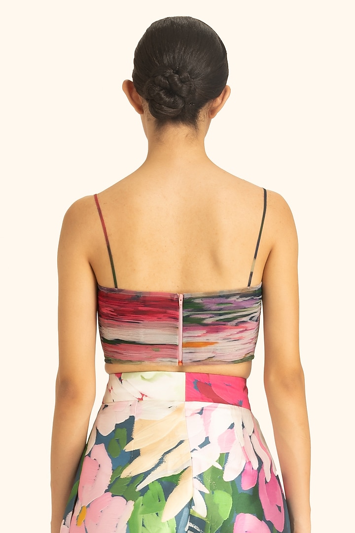 Multi-Colored Mikado Dahlia Printed Corset Draped Top by Gauri And Nainika at Pernia's Pop Up Shop
