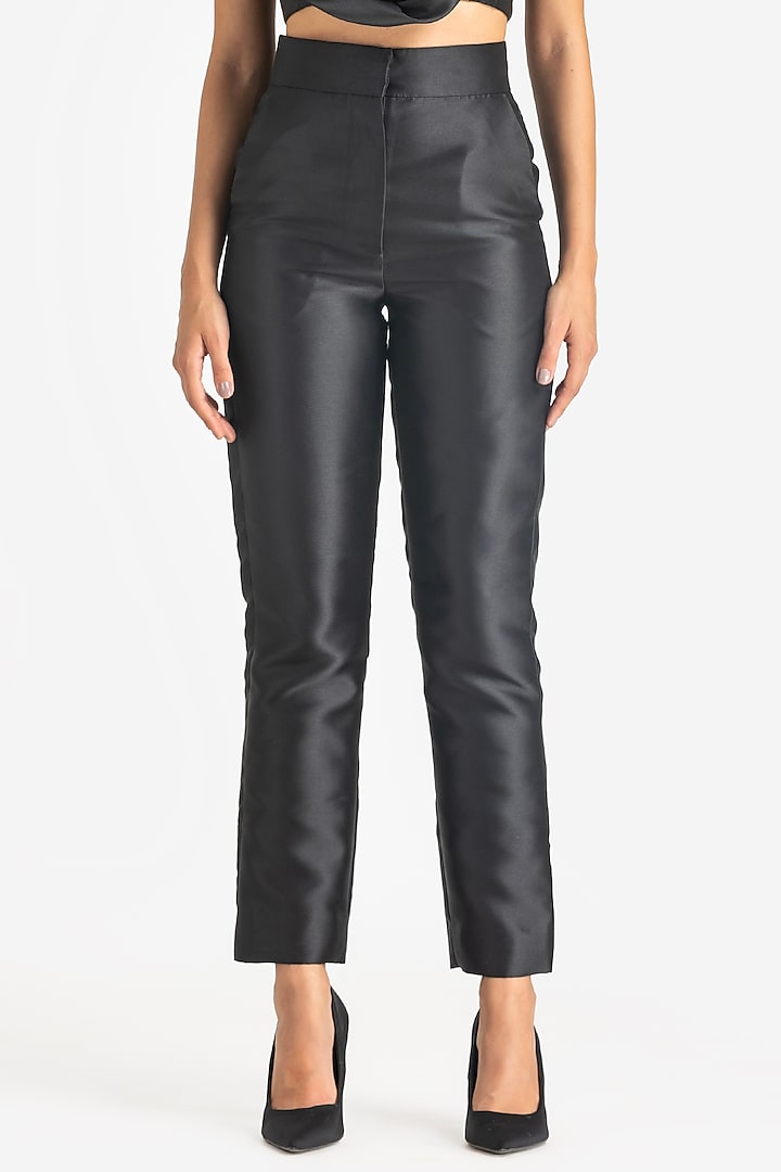 Black Mikado Tapered Pants by Gauri And Nainika at Pernia's Pop Up Shop