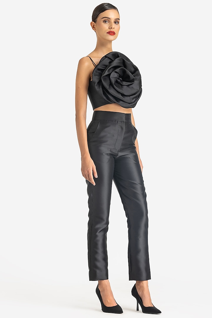 Black Mikado Tapered Pants by Gauri And Nainika at Pernia's Pop Up Shop