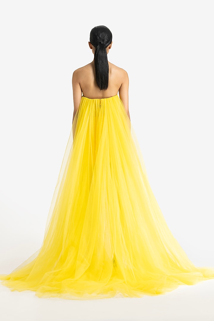 Yellow Mikado Corset Mini Party Wear Dress by Gauri And Nainika at Pernia's Pop Up Shop