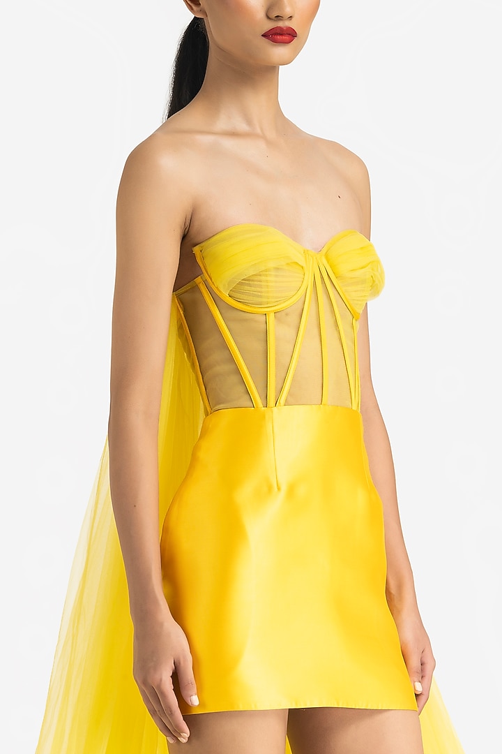 Yellow Mikado Corset Mini Party Wear Dress by Gauri And Nainika at Pernia's Pop Up Shop