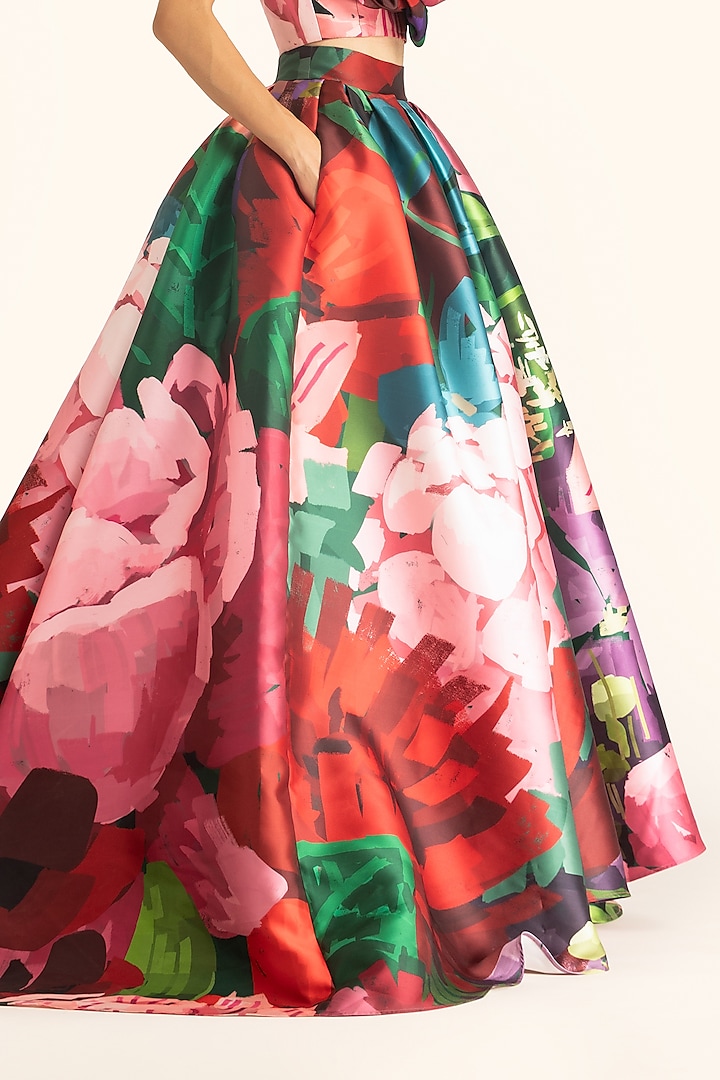 Multi-Colored Mikado Printed Maxi Skirt by Gauri And Nainika at Pernia's Pop Up Shop