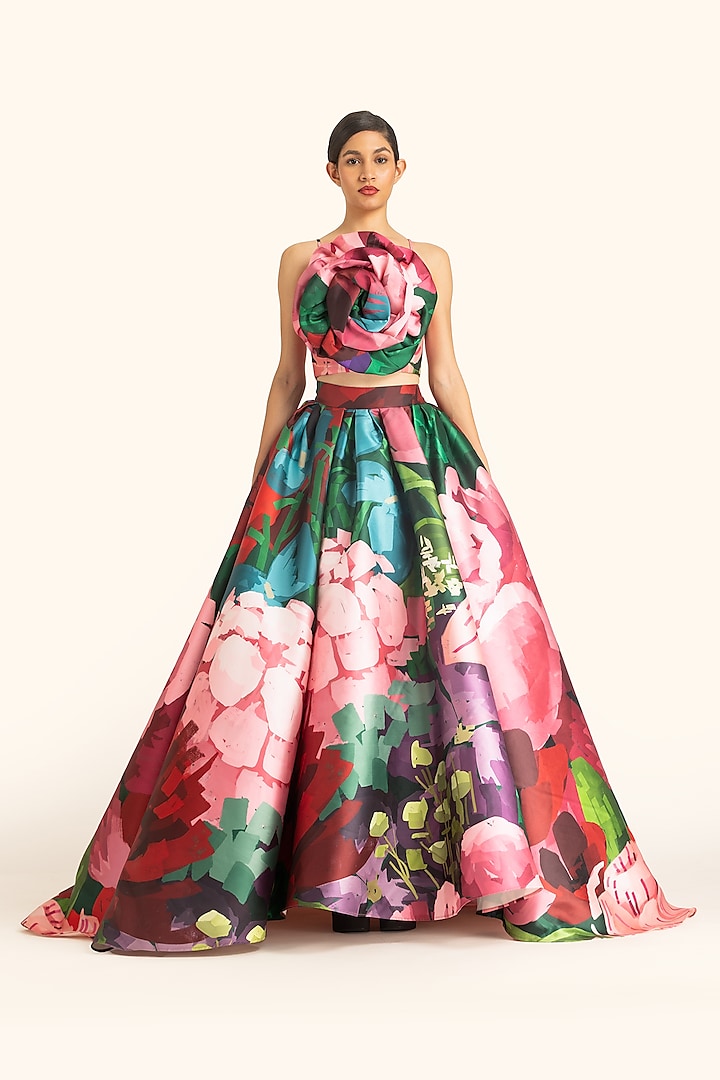 Multi-Colored Mikado Printed Maxi Skirt by Gauri And Nainika at Pernia's Pop Up Shop