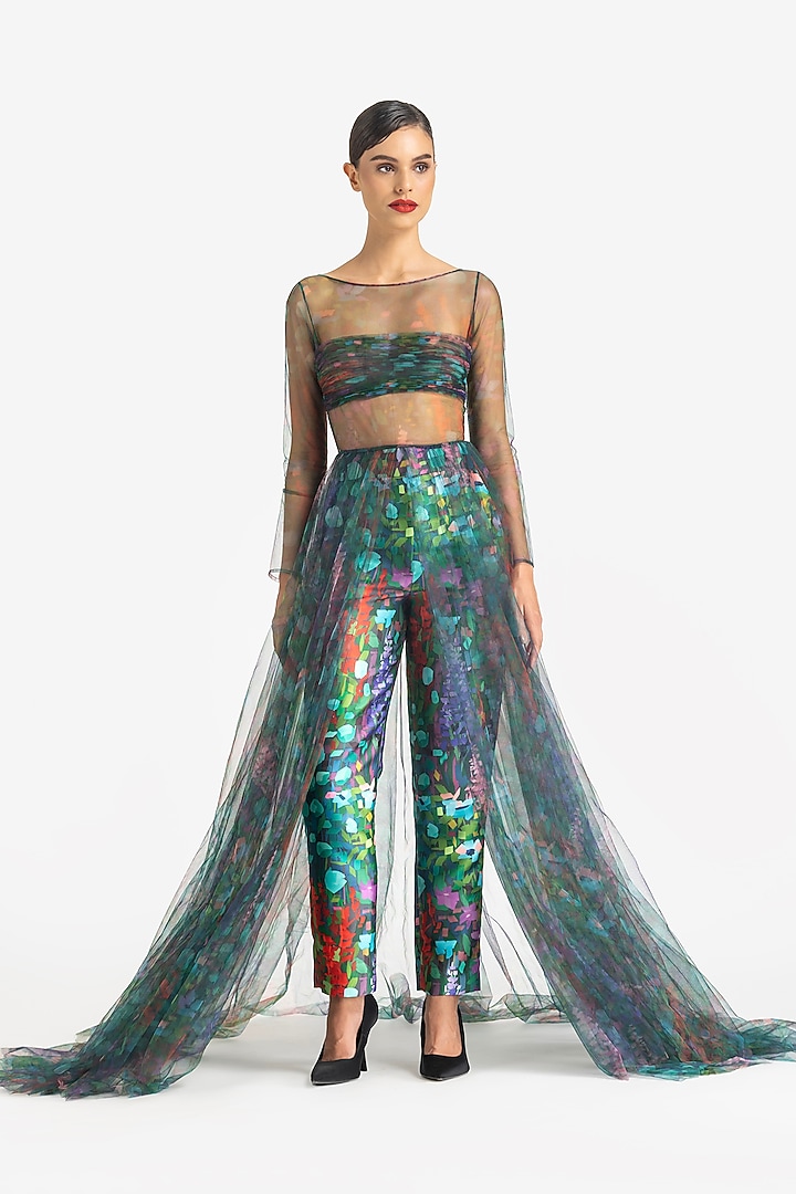 Multi-Colored Mikado Printed Tapered Pants by Gauri And Nainika at Pernia's Pop Up Shop