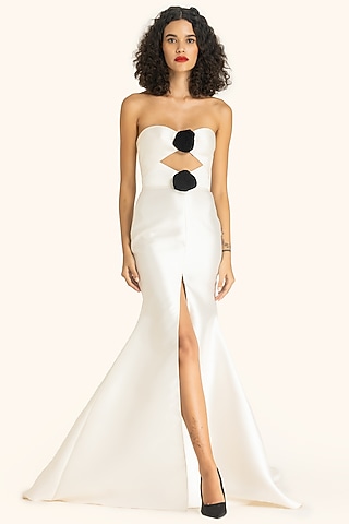 Ivory Mikado Cut-Out Mermaid Gown by Gauri And Nainika
