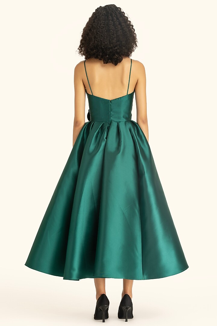 Green Mikado Midi Draped Party Wear Dress by Gauri And Nainika at Pernia's Pop Up Shop