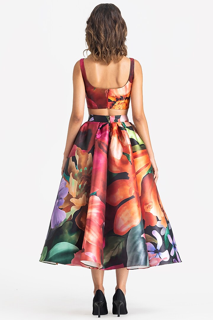 Multi-Colored Mikado Printed Tea-Length Skirt by Gauri And Nainika at Pernia's Pop Up Shop
