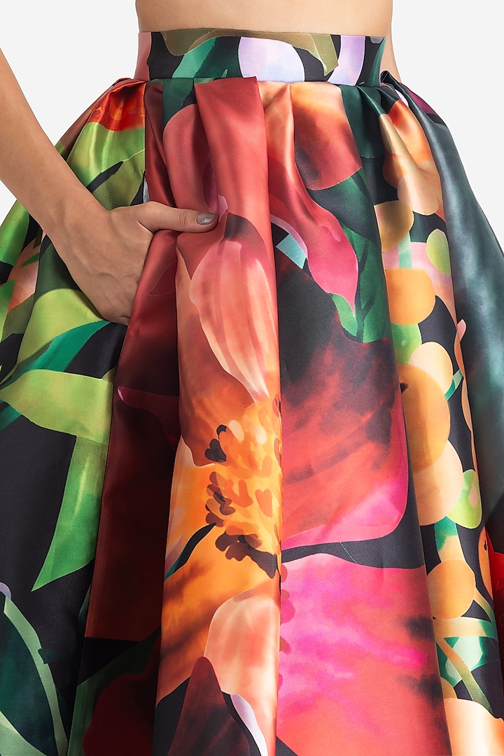 Multi-Colored Mikado Printed Tea-Length Skirt by Gauri And Nainika at Pernia's Pop Up Shop