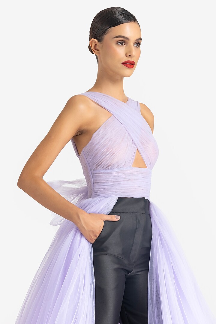 Mauve Net Tie-Up Trail Top by Gauri and Nainika at Pernia's Pop Up Shop