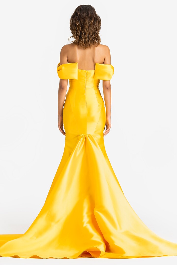 Yellow Mikado Off-Shoulder Mermaid Wedding Gown by Gauri and Nainika at Pernia's Pop Up Shop