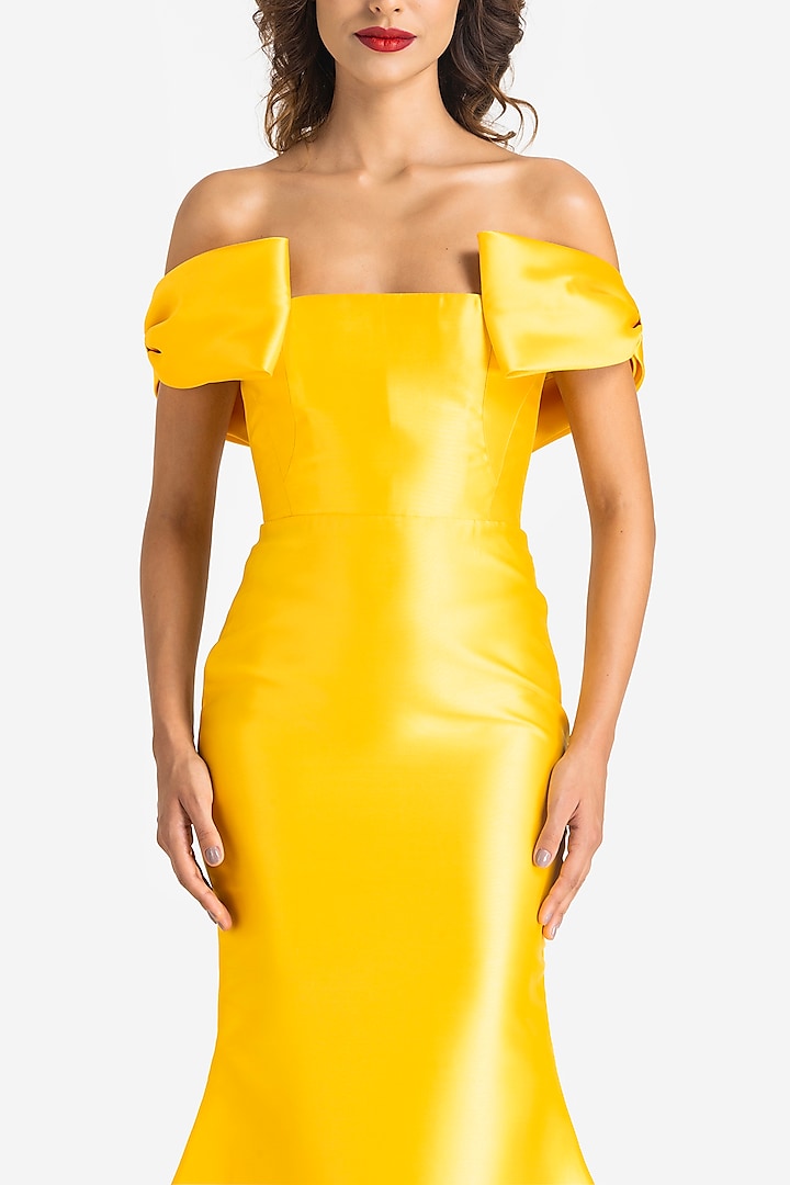 Yellow Mikado Off-Shoulder Mermaid Wedding Gown by Gauri and Nainika at Pernia's Pop Up Shop