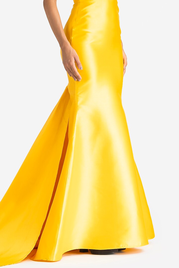 Yellow Mikado Off-Shoulder Mermaid Wedding Gown by Gauri and Nainika at Pernia's Pop Up Shop