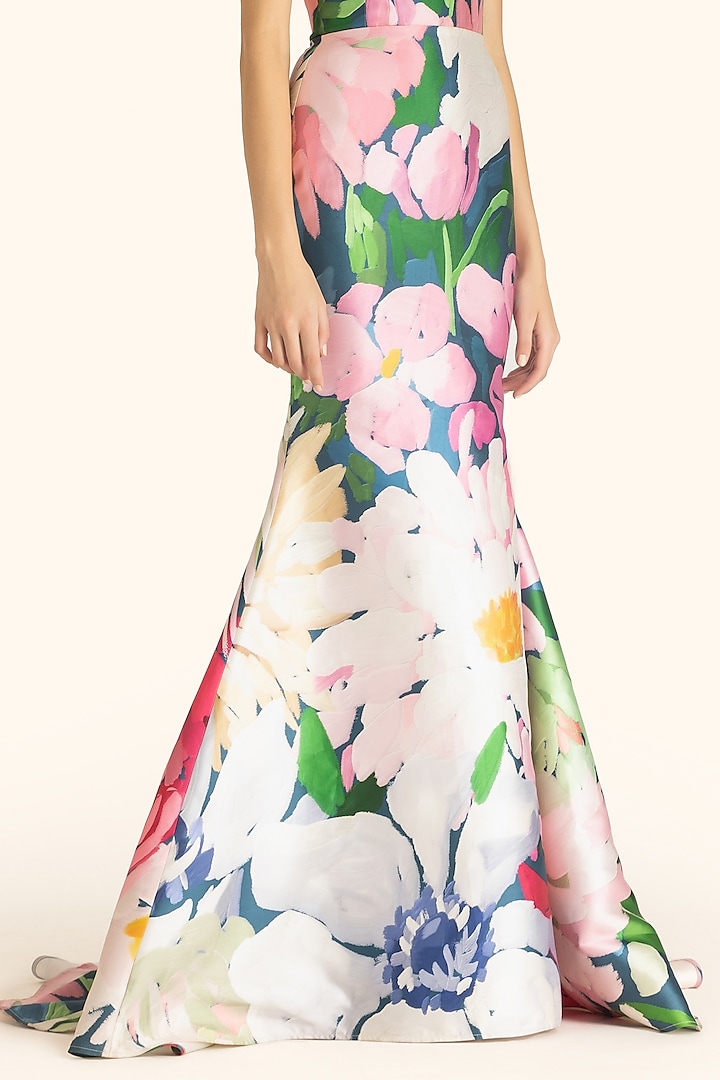 Multi-Colored Net Dahlia Printed Mermaid Bridal Gown by Gauri and Nainika at Pernia's Pop Up Shop