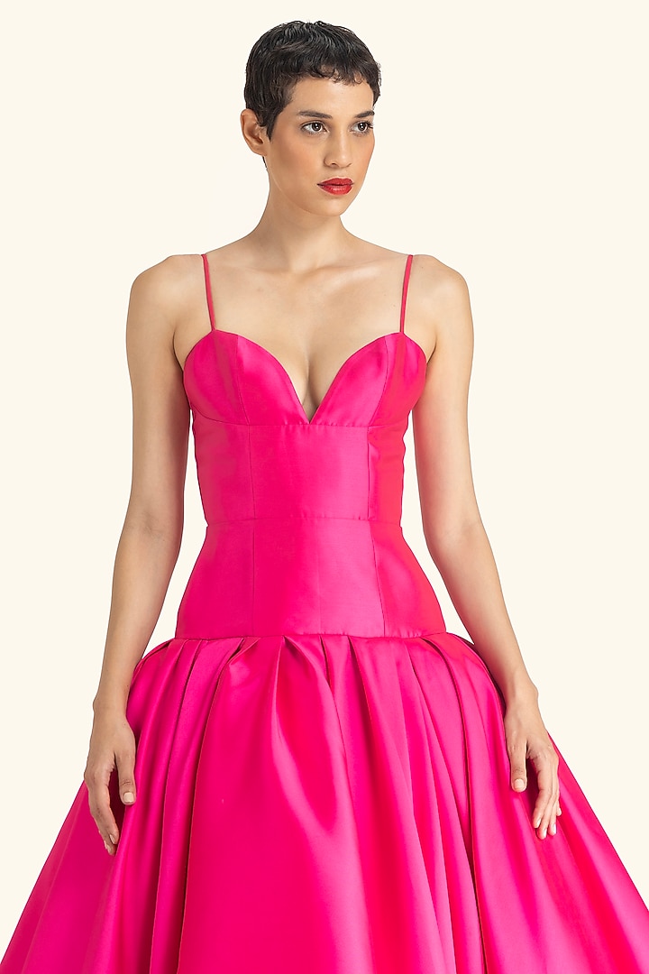 Fuchsia Mikado Drop Waisted High-Low Bridal Gown by Gauri and Nainika at Pernia's Pop Up Shop