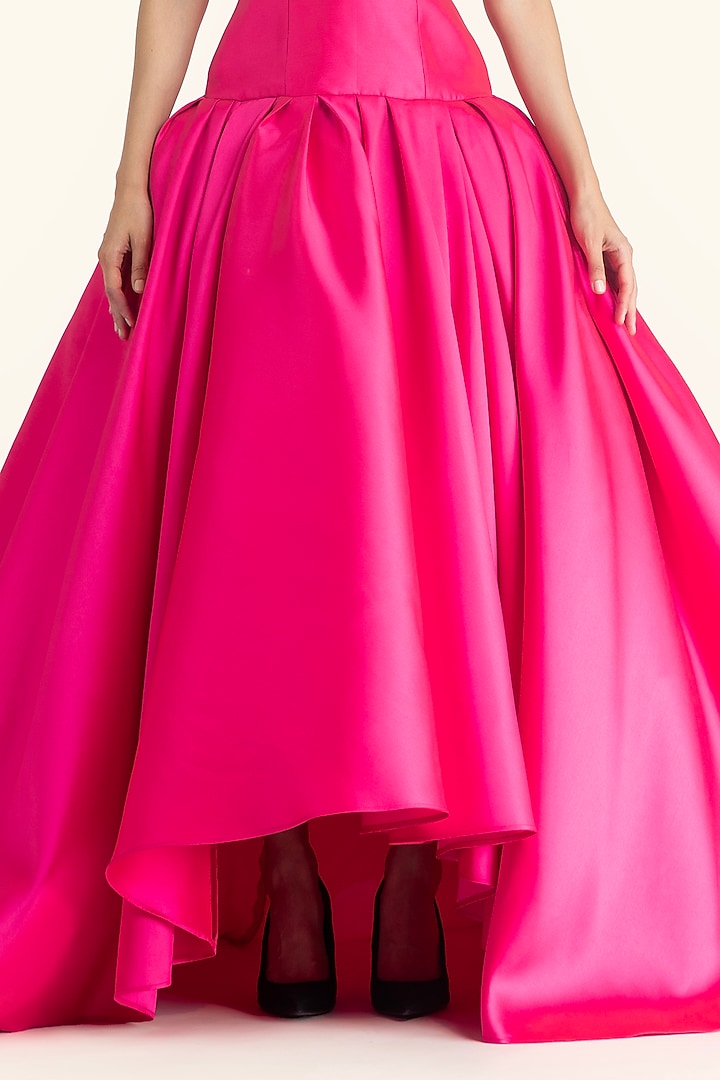 Fuchsia Mikado Drop Waisted High-Low Bridal Gown by Gauri and Nainika at Pernia's Pop Up Shop