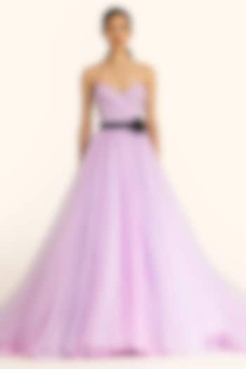 Mauve Net Flared Gown by Gauri and Nainika