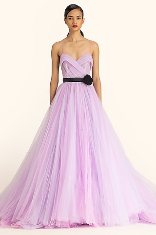 Mauve Net Flared Gown by Gauri and Nainika