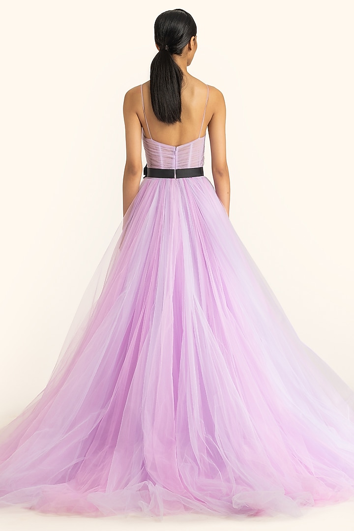 Mauve Net Flared Bridal Gown by Gauri and Nainika at Pernia's Pop Up Shop