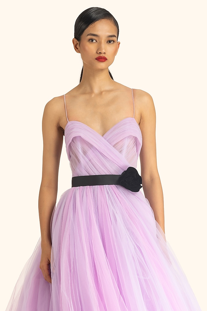 Mauve Net Flared Bridal Gown by Gauri and Nainika at Pernia's Pop Up Shop