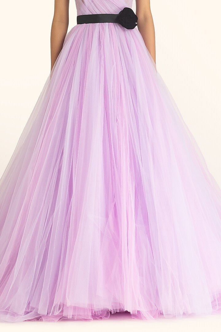 Mauve Net Flared Bridal Gown by Gauri and Nainika at Pernia's Pop Up Shop