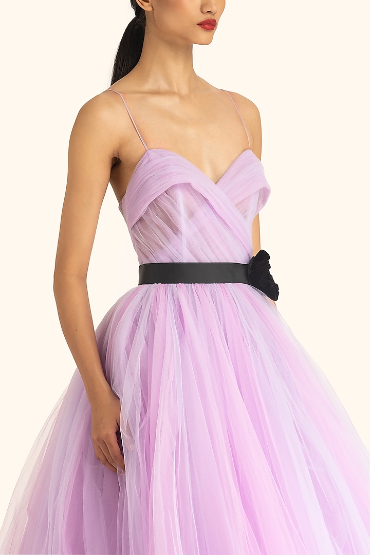Mauve Net Flared Bridal Gown by Gauri and Nainika at Pernia's Pop Up Shop