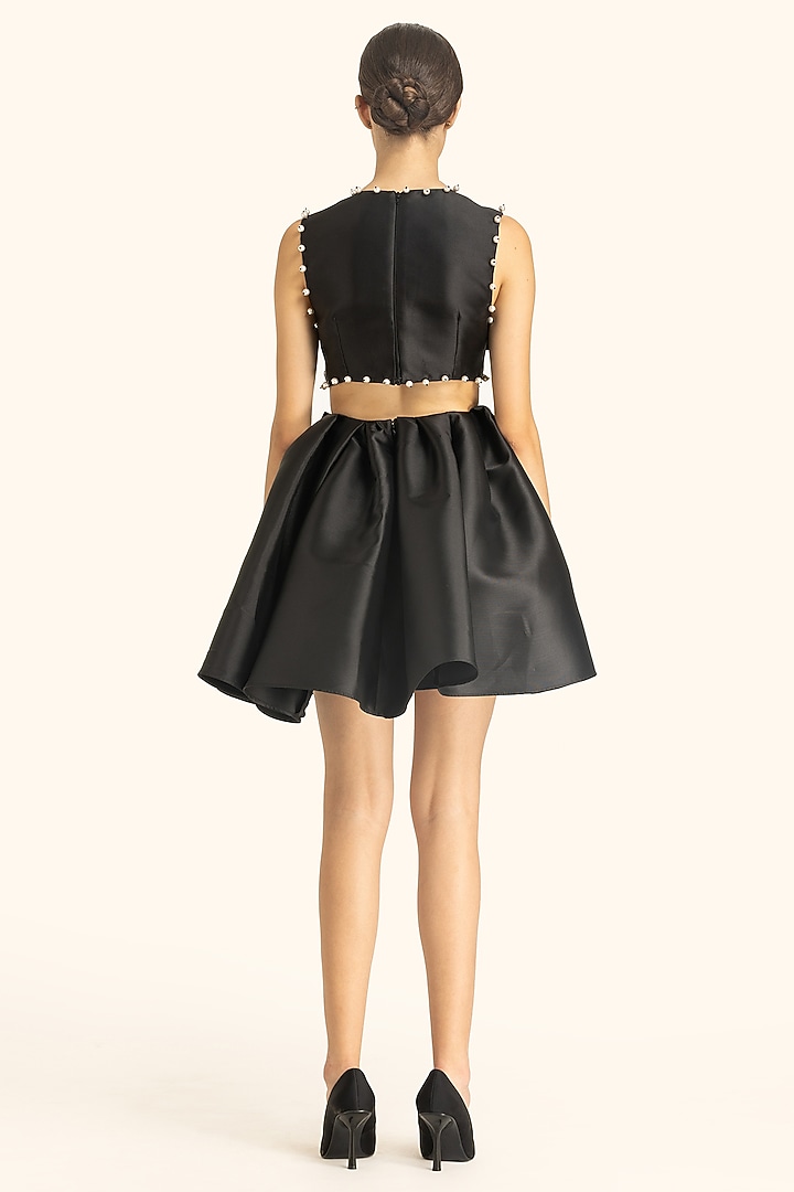 Black Mikado Mini Cut-Out Party Wear Dress by Gauri and Nainika at Pernia's Pop Up Shop