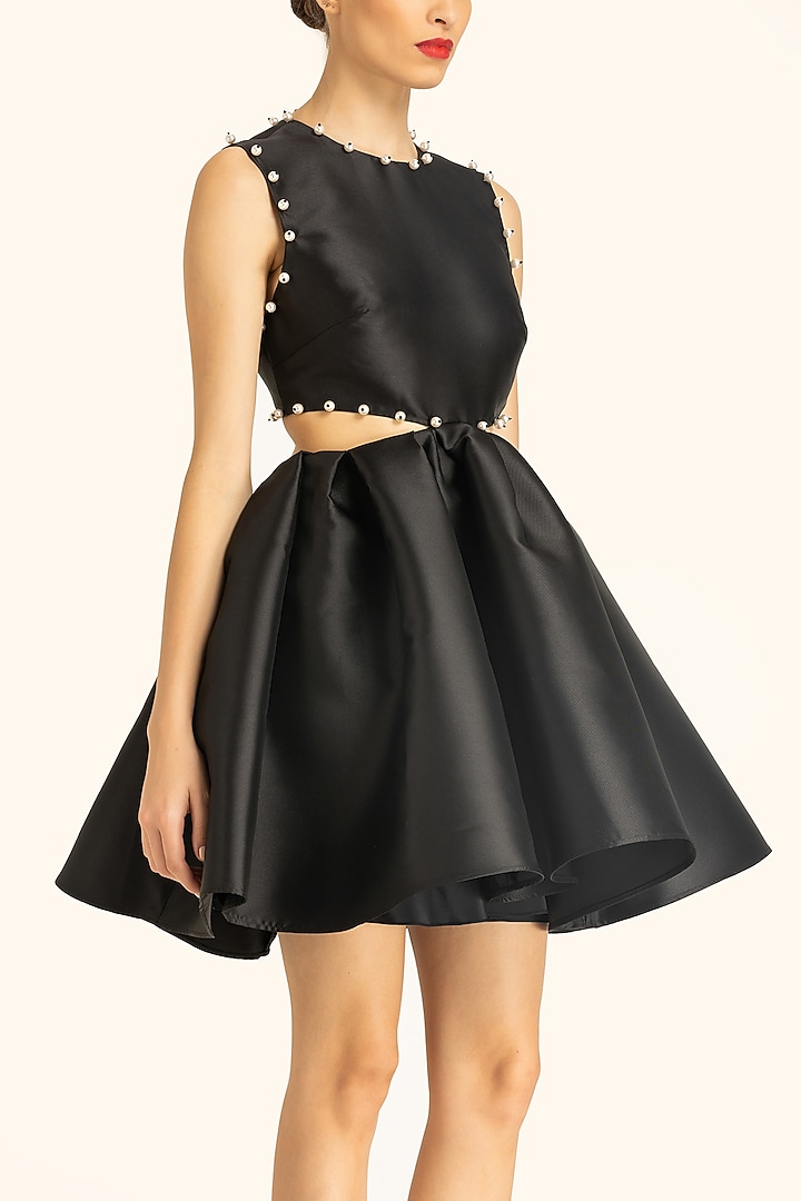 Black Mikado Mini Cut-Out Party Wear Dress by Gauri and Nainika at Pernia's Pop Up Shop