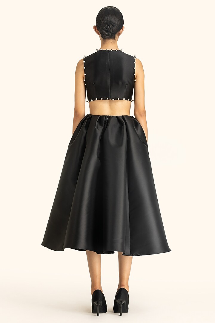 Black Mikado Midi Cut-Out Party Wear Dress by Gauri and Nainika at Pernia's Pop Up Shop