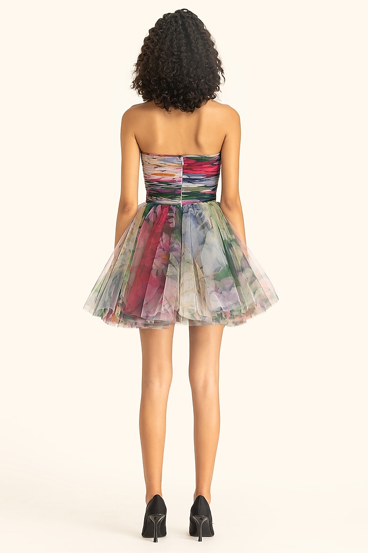 Multi-Colored Tulle Dahlia Printed Mini Party Wear Dress by Gauri and Nainika at Pernia's Pop Up Shop