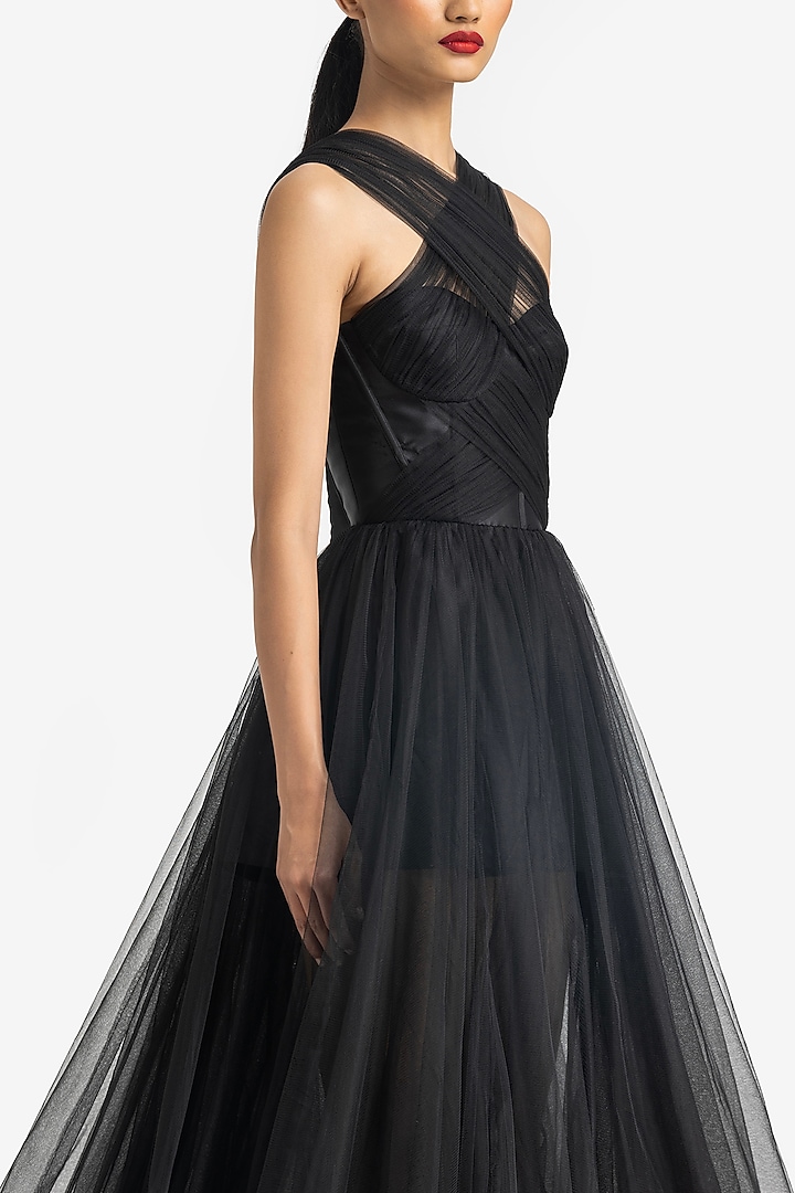 Black Mikado & Net Romper by Gauri and Nainika at Pernia's Pop Up Shop