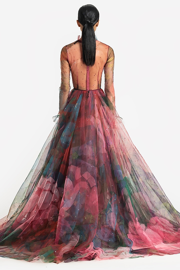 Multi-Colored Tulle Printed & Sequin Embroidered Bridal Gown by Gauri and Nainika at Pernia's Pop Up Shop