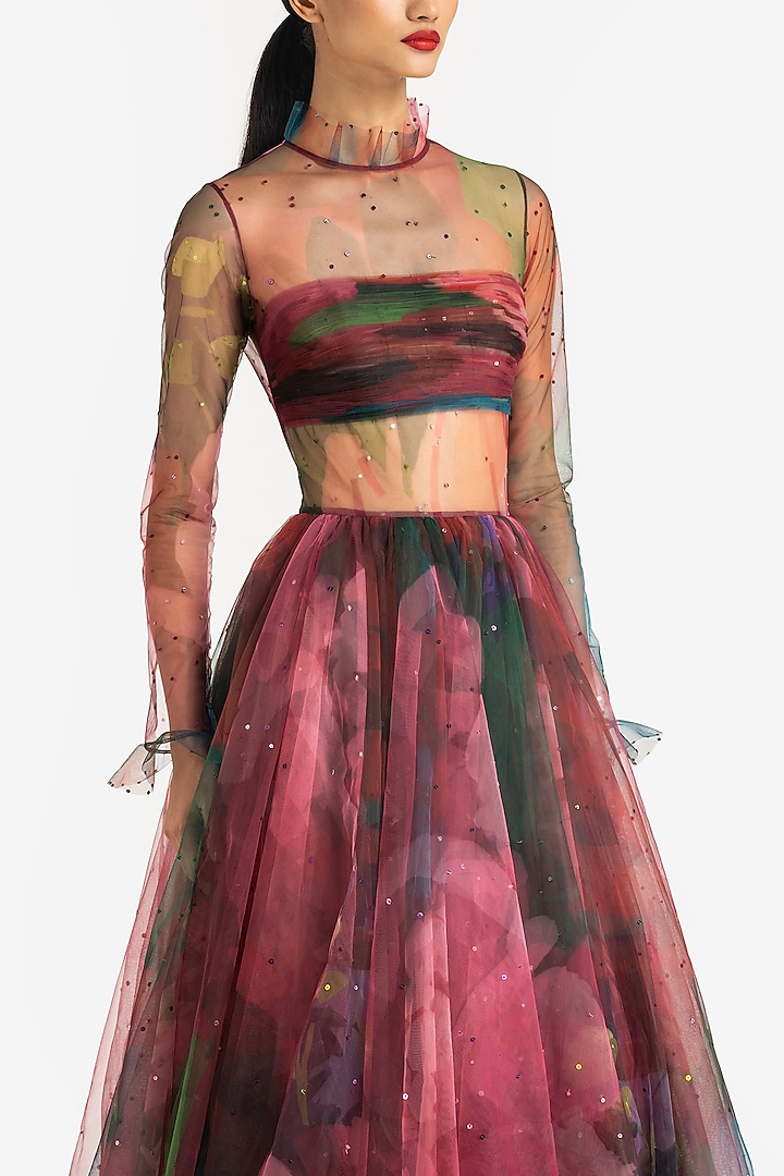 Multi-Colored Tulle Printed & Sequin Embroidered Bridal Gown by Gauri and Nainika at Pernia's Pop Up Shop