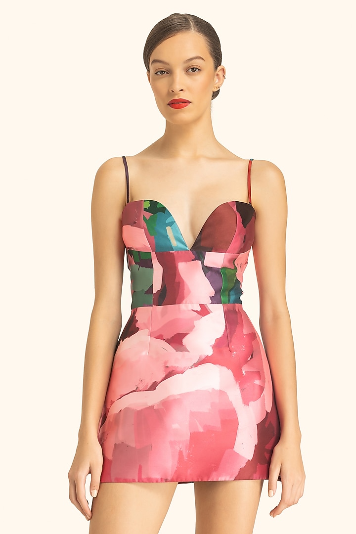 Multi-Colored Mikado Printed Mini Cocktail Dress by Gauri and Nainika at Pernia's Pop Up Shop