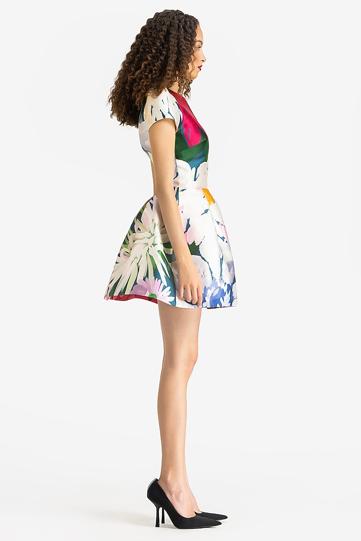 Multi-Colored Mikado Printed Mini Party Wear Dress by Gauri and Nainika at Pernia's Pop Up Shop