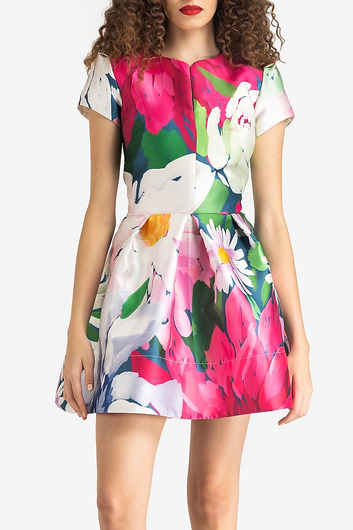 Multi-Colored Mikado Printed Mini Party Wear Dress by Gauri and Nainika at Pernia's Pop Up Shop