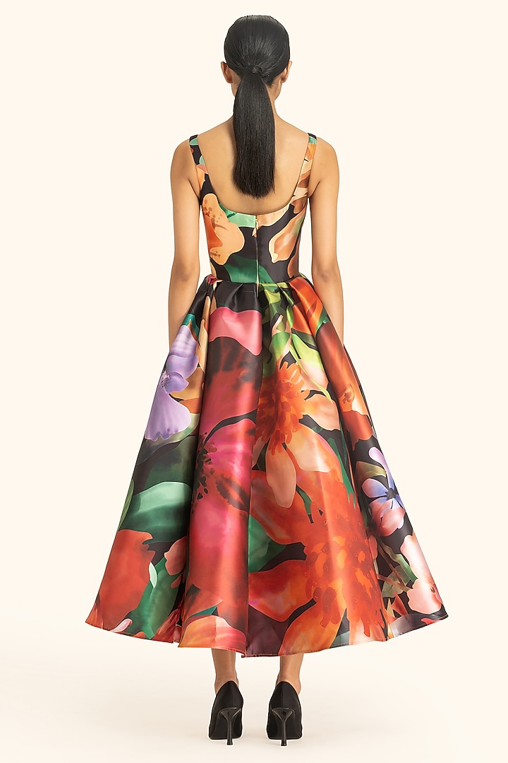 Multi-Colored Mikado Printed Midi Party Wear Dress by Gauri and Nainika at Pernia's Pop Up Shop